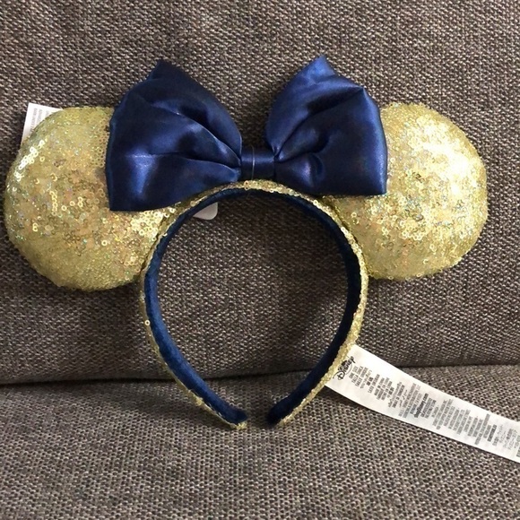 Disney Minnie Mouse Sequined Headband Gold Blue Headband 50th Anniversary - Picture 4 of 16